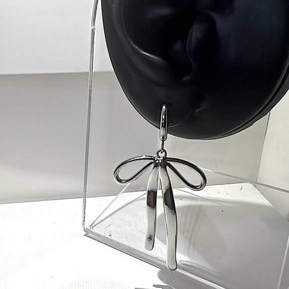 Bow Huggie Style Drop Earrings - Picture 2 of 3